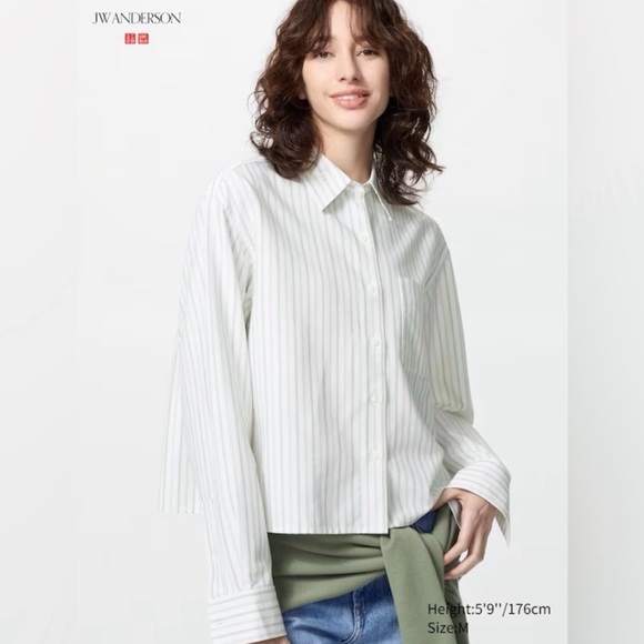 Uniqlo Tops - Uniqlo JW Anderson Oxford Boxy Shirt Cotton Striped Button Up Shirt Top XS